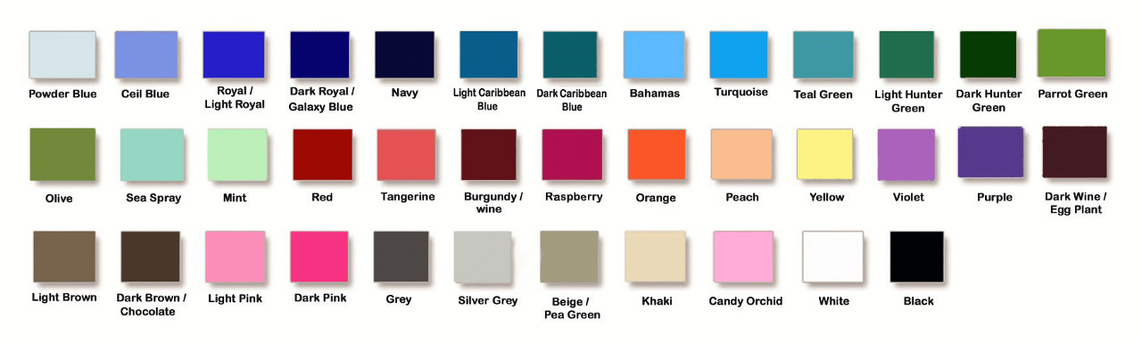 Scrub Set Color Chart