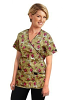 Printed scrub set mock wrap 5 pocket half sleeve