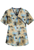 Printed scrub set mock wrap 5 pocket half sleeve