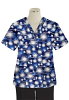 Top v neck 2 pocket half sleeve in Blue Fire Work Print 