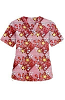 Top v neck 2 pocket half sleeve in Brown flowers with yellow filling