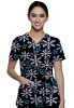 Star & Snow Printed Top v Neck 2 Pocket Half Sleeve 