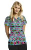 Donut Print Top v Neck 2 Pocket Half Sleeve 