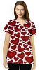 Red hearts Print Top V Neck 2 Pocket Half Sleeve 