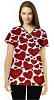 Red hearts Print Scrub Set Mock Wrap With Black Piping 