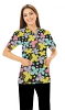 Multicolor Butterflies print Top V Neck 2 Pocket Half Sleeve 