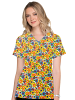 Blooming Flowers Print Top V Neck 2 Pocket 