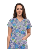 Blue and Green Flower Printed Top V Neck 2 Pocket Half Sleeve 