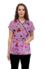 Hearts and Butterflies Print Scrub Set Mock Wrap With Black