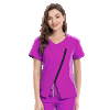 Women’s Scrub Top Diagonal Zipper V Neck Half Sleeves