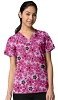 Pink Flowers Print Scrub Set 4 Pockets Ladies Half Sleeves