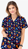 Dog Print Top mock wrap 3 pocket half sleeve with black piping