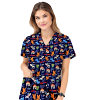 Dog Print Top V Neck 2 Pocket Half Sleeve ladies in Interlock Stretch