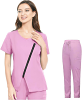 Microfiber Women Scrub Set with Scrub Top Diagonal Zipper and Scrub Pant 6 Pockets with matching drawstring (100% POLYESTER) 