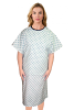 Patient gown half sleeve back open, Green Square Print