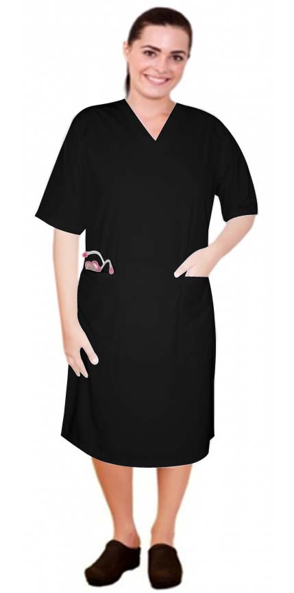 Microfiber v neck half sleeve nursing dress with zip and 2 front pockets knee length