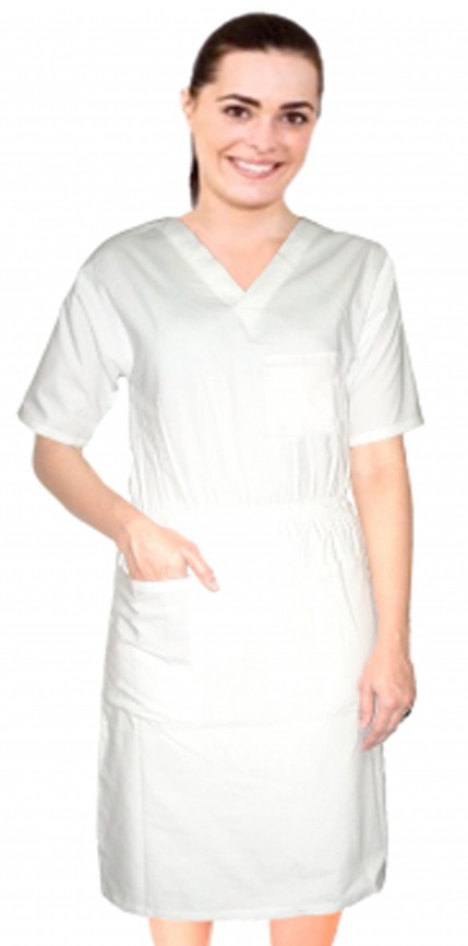 Nursing dress half sleeve elastic waist v neck with 3 front pockets below knee length