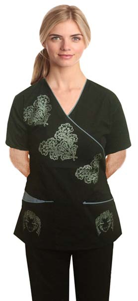 Stylish scrub set with mock wrap gothic print 5 pocket (top 3 pocket with bottom 2 pocket boot cut