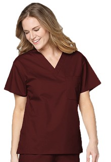 Stretchable Top v neck 1 pocket solid ladies half sleeve in 35% Cotton 63% Polyester 2% Spandex