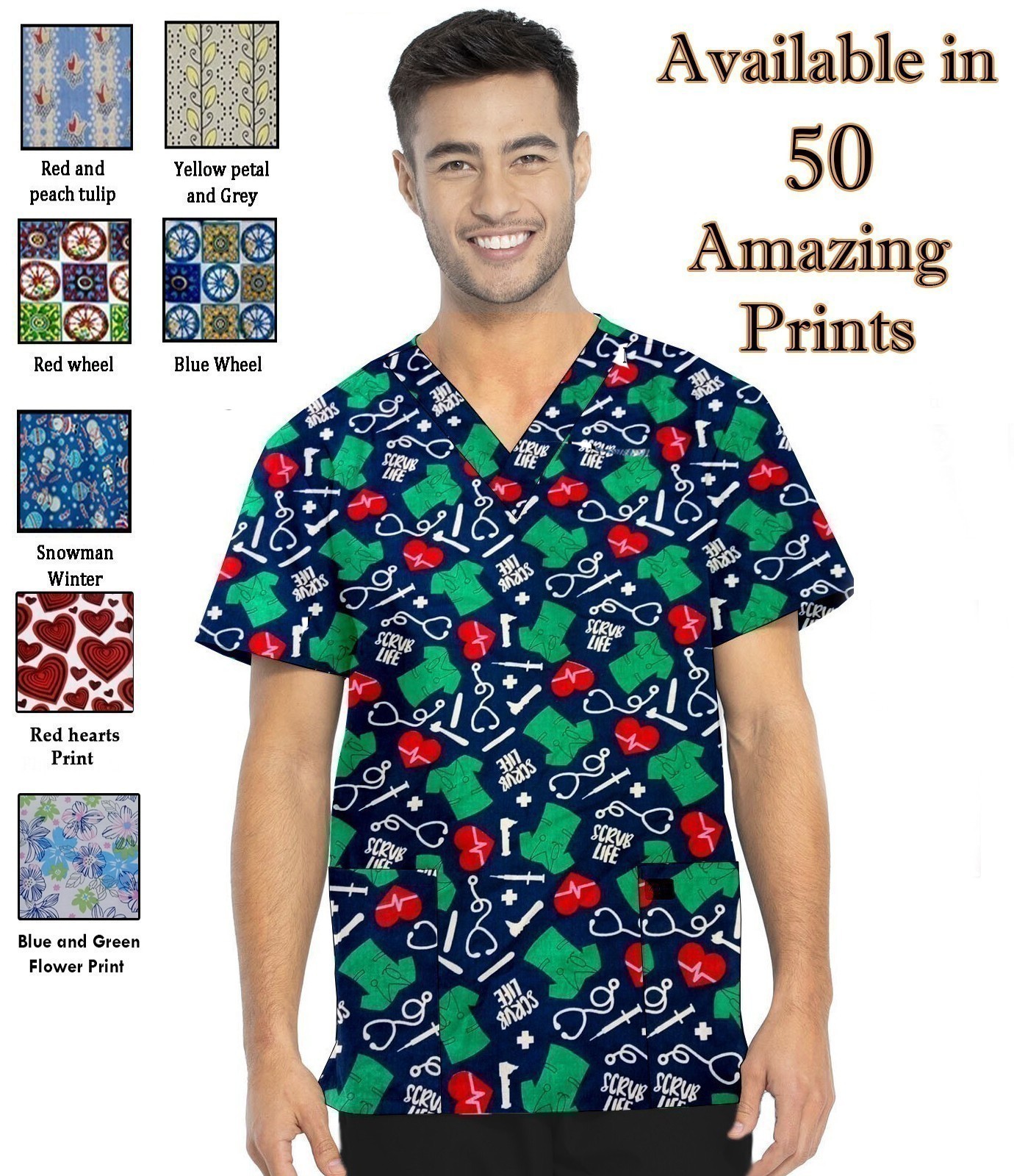 Printed Scrub Set Unisex 4 Pockets Half Sleeves (2 Pockets Top and 2 Pockets Pant) 