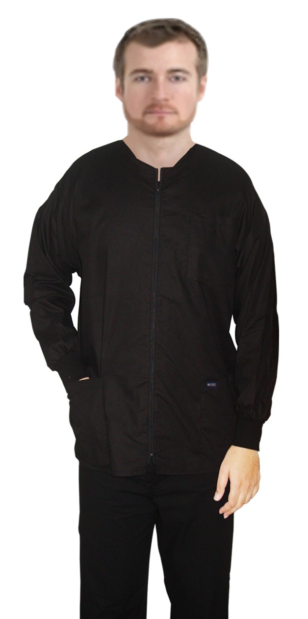 Scrub Jacket 3 pocket solid full sleeve unisex with rib and zip
