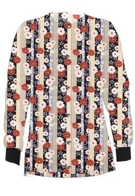 Jacket 2 pocket printed unisex full sleeve in Red and Beige flowers with Grey backgroud with rib