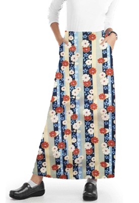 Cargo pockets ladies skirt A Line Full Elastic waistband ladies skirt in Red and Beige flowers with blue background