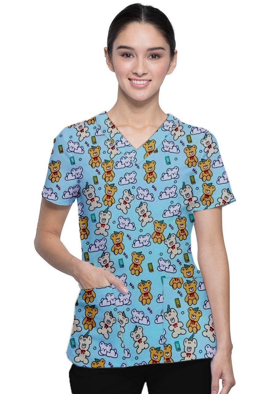 Baby Snuggle Buddies Printed Scrub Set 4 Pockets Ladies Half Sleeves (2 Pockets Top and 2 Pockets Pant)