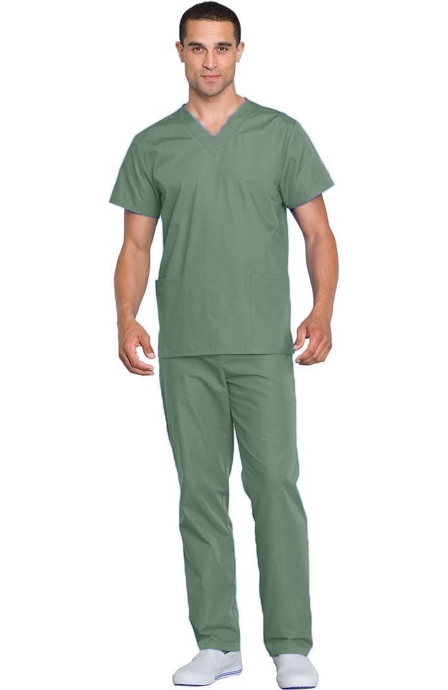 Microfiber Stretch Scrub Set 3 Pockets Normal Unisex Solid Half Sleeves (2 pocket top 1 pocket pant) in (97% POLYESTER, 3% SPANDEX)