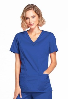 Top v neck 2 pocket solid half sleeve ladies 