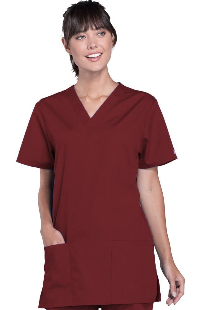 Stretchable Top v neck 2 pocket solid ladies half sleeve in 35% Cotton 63% Polyester 2% Spandex