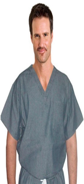 Denim scrub top v neck 1 pocket normal half sleeve unisex