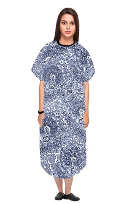 Patient gown half sleeve printed back open, Blue Paisley Print with Black Piping, Sizes XS-9X