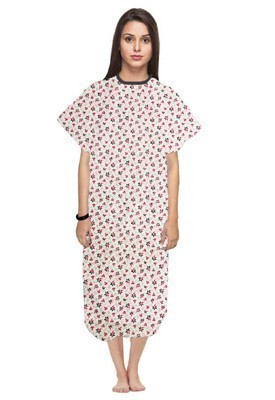 Patient gown half sleeve printed back open, Red and and Black Flower Print, Sizes XS-9X