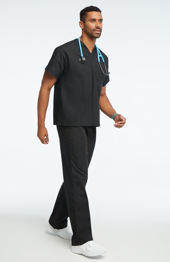 Scrub set no pocket normal unisex solid half sleeve (top without pocket and bottom without pocket) with drawstring, non-elasticated waistband.
