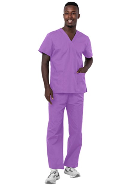 Scrub set 3 pocket normal Unisex solid half sleeve (2 pocket top, 1 pocket pant with drawstring, non-elasticated waistband)