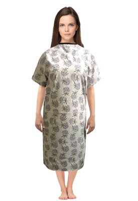 Patient gown half sleeve  printed back open tie-able, Flower Bouquet Print, Sizes XS-9X