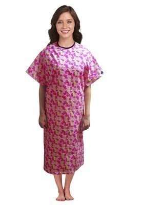 Patient gown half sleeve  printed back open, Petal Story Print, Sizes XS-9X