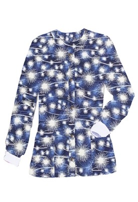 Jacket 2 pocket printed unisex full sleeve in blue fire work print with rib