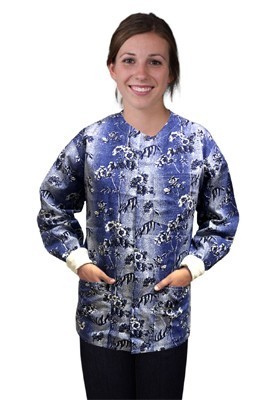 Jacket 2 pocket printed unisex full sleeve in Blue And White Flower Print with rib