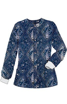Jacket 2 pocket printed unisex full sleeve in Blue with Pink Classical Print with rib