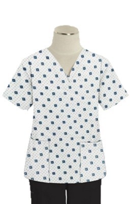 Printed scrub set 4 pocket ladies half sleeve Green Square print (2 pocket top and 2 pocket pant)