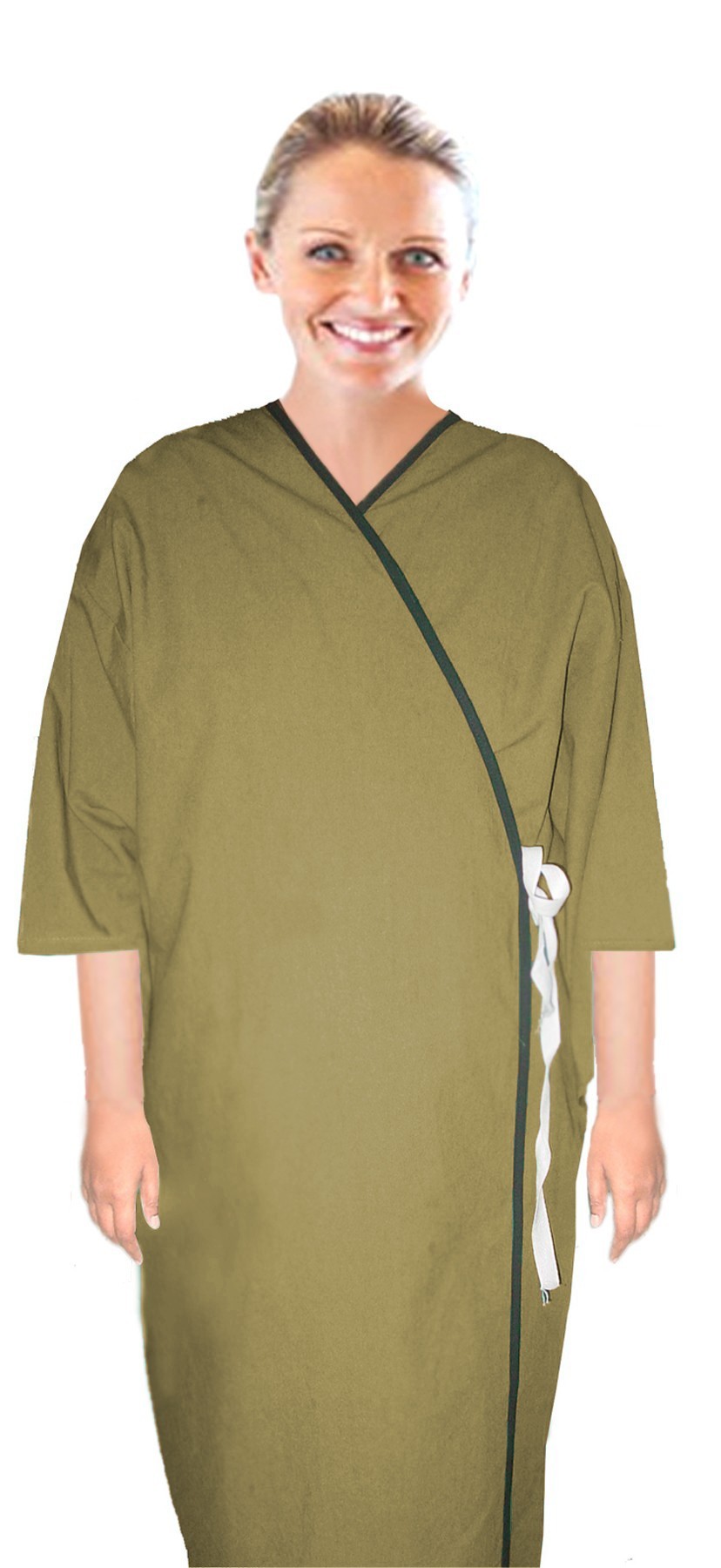 Microfiber patient gown front open half sleeve with matchng piping  tie-able, Sizes XS-9X