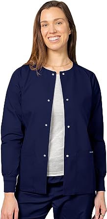 Stretch Scrub Jacket 2 pocket solid unisex full sleeve with rib and snap button in 35% Cotton 60% Polyester 5% Spandex