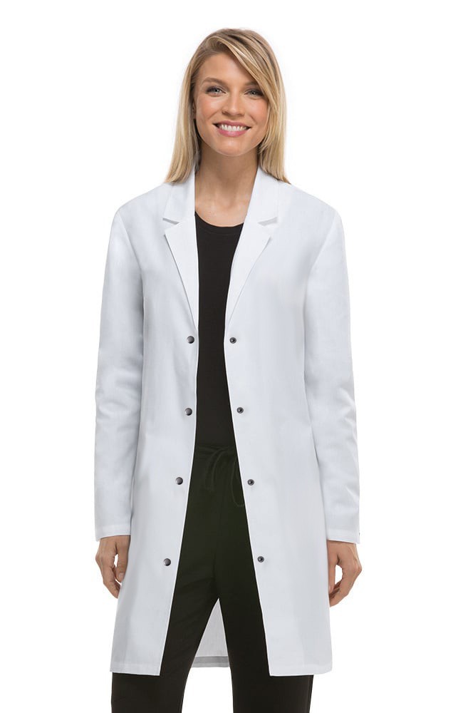 Poplin labcoat ladies full sleeve with snap buttons without pockets solid pleated (35 perc cotton 65 perc polyester) in 36  38 40  42 inch lengths