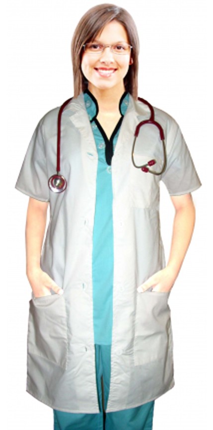 Poplin labcoat ladies half sleeve with plastic buttons 3 pocket solid in 36 38  40 42 lengths