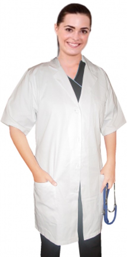 Twill labcoat ladies solid half sleeve  plastic buttons 3 pocket in 36 38 40 42 inch lengths