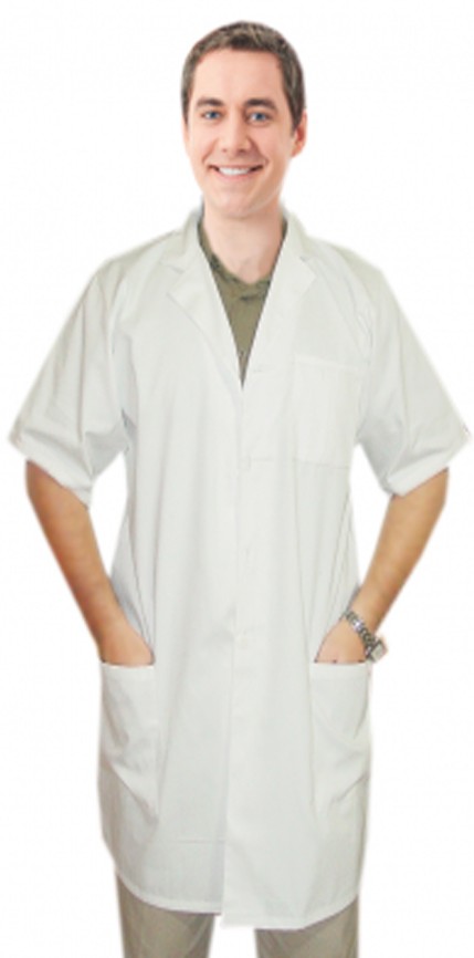 Twill labcoat 3 pocket unisex solid half sleeve plastic buttons in 36  38 40  42  lengths