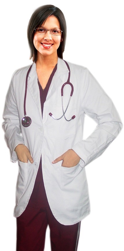 Consultation labcoat ladies full sleeve with back tieable style plastic buttons 3 pocket in twill fabric