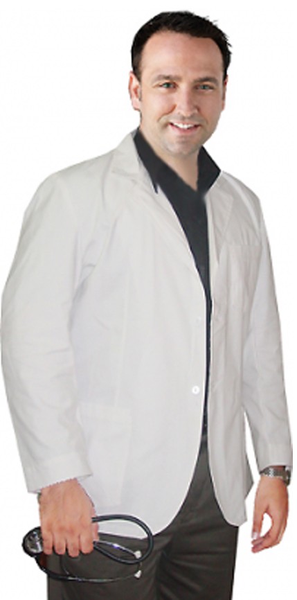 Consultation labcoat men full sleeve with plastic buttons 3 pockets in twill fabric
